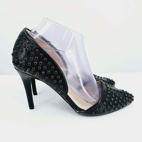 French Connection Forever D'Orsay Heels 7.5 Black Vegan Leather Studded Pointed - Picture 5 of 15